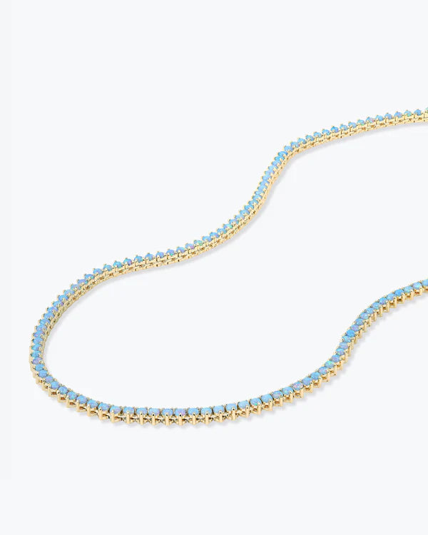 Not Your Basic Blue Opal Tennis Necklace 16" Gold Blue Opal