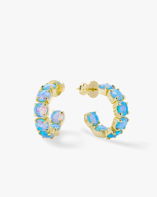 "Oh She Fancy" Hoops .75" Gold Blue Opal