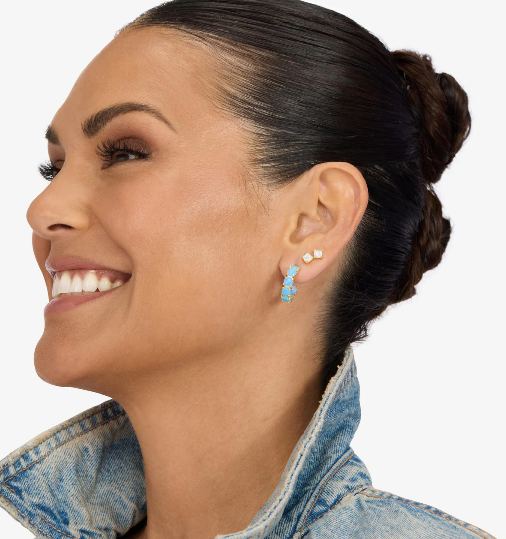 "Oh She Fancy" Hoops .75" Gold Blue Opal