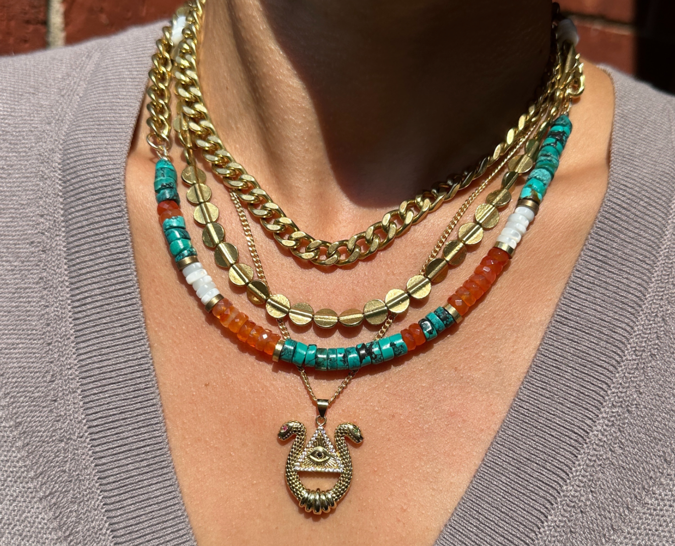 TURQUOISE & CARNELIAN HEISHI NECKLACE