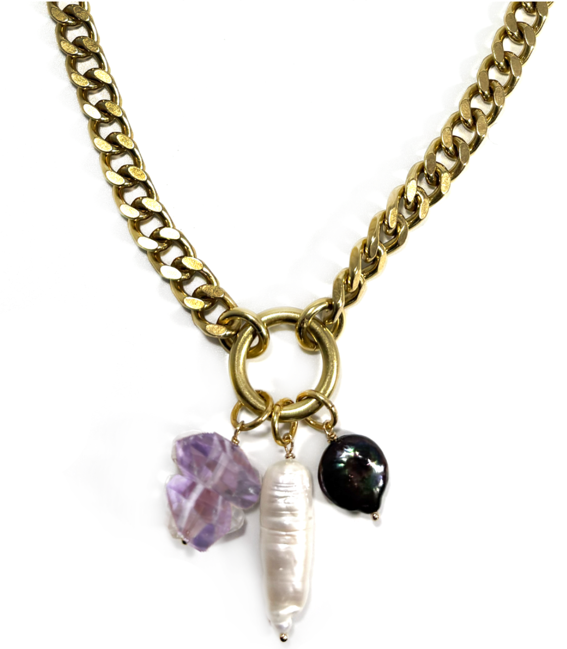 BRAZILIAN PINK AMETHYST & PEARL DROP NECKLACE