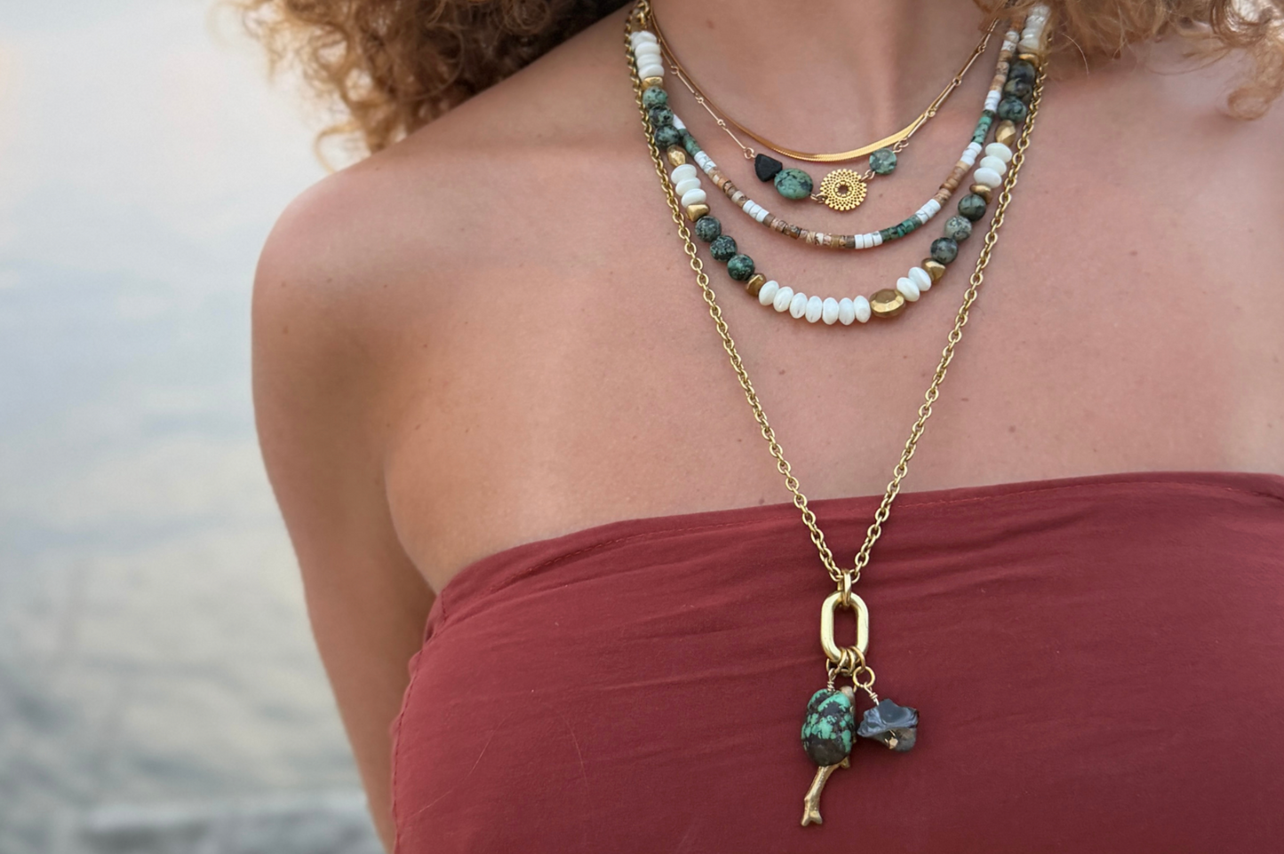 TURQUOISE & CORAL DROP NECKLACE