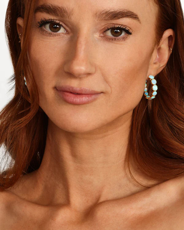 She's an Icon Blue Opal Hoops 1" Gold Blue Opal
