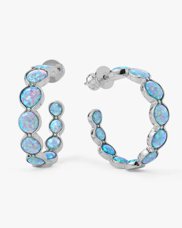 She's an Icon Blue Opal Hoops 1" Gold Blue Opal