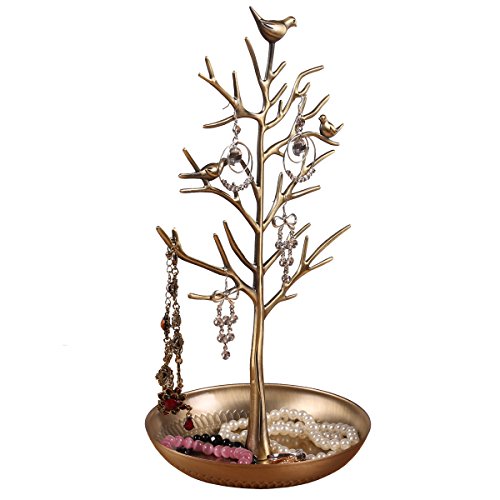 Golden Bronze Birds Tree Jewelry Stand
