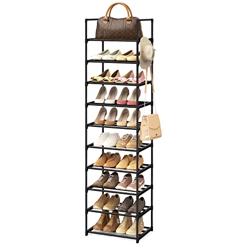 10 Tier Narrow Shoe Rack, Sturdy Metal Free Standing Tall Shoe Rack That  Can Store 20-24 Pairs of Shoes, Stackable Shoe Organizer Storage Shelf for  Entryway to Increase The Use of Space