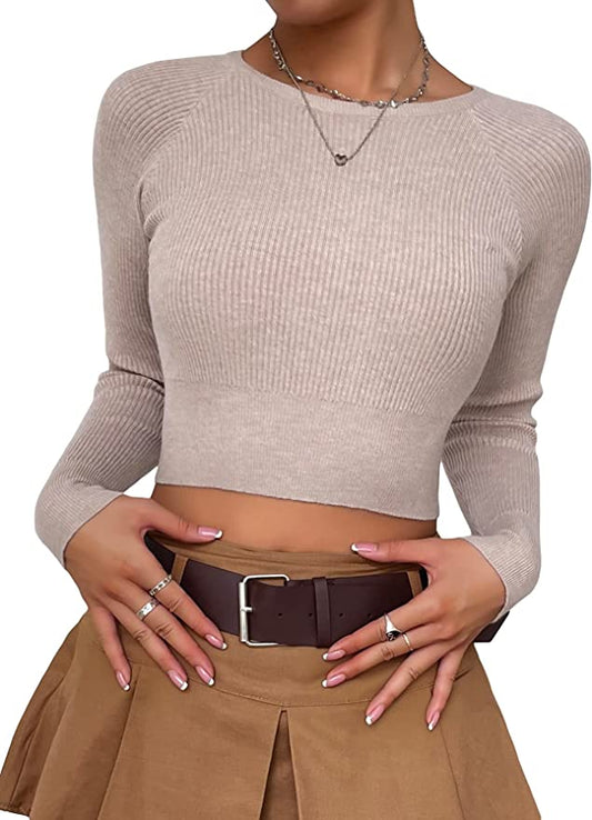 Mocha cropped ribbed sweater
