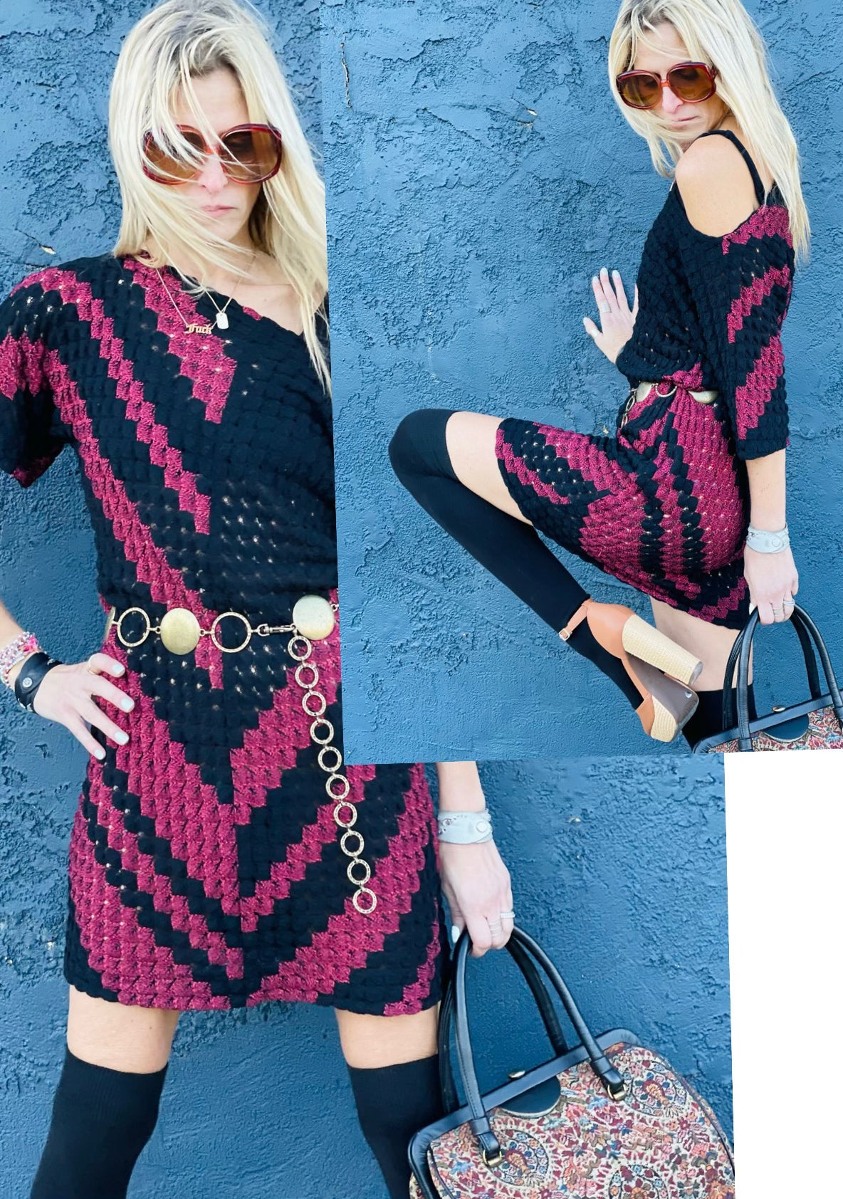 Maroon and Black Classic Graphic Chic Missoni Dress