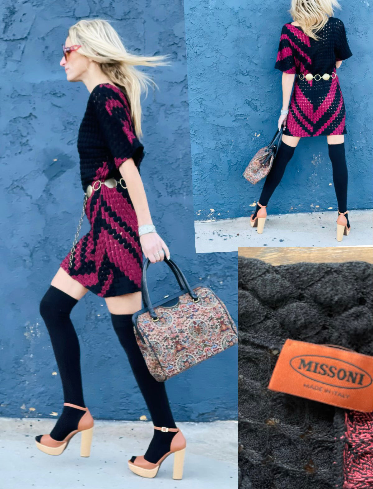 Maroon and Black Classic Graphic Chic Missoni Dress Side and Back