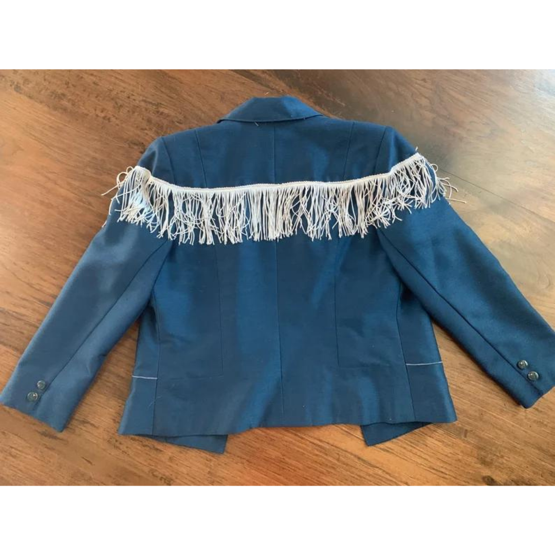 70s 80s Fringle Blue Blazer Jacket Small