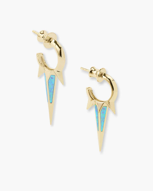 Gabriella Blue Opal Triple Spike Earrings Gold Blue Opal