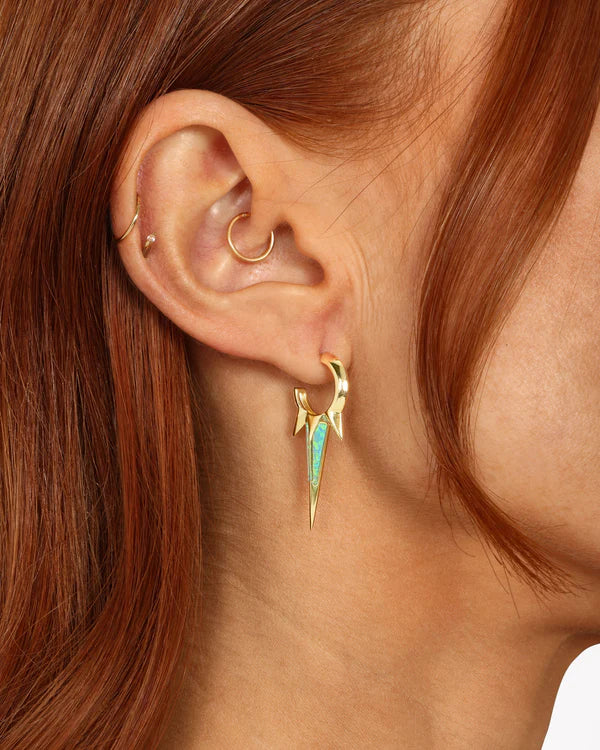 Gabriella Blue Opal Triple Spike Earrings Gold Blue Opal