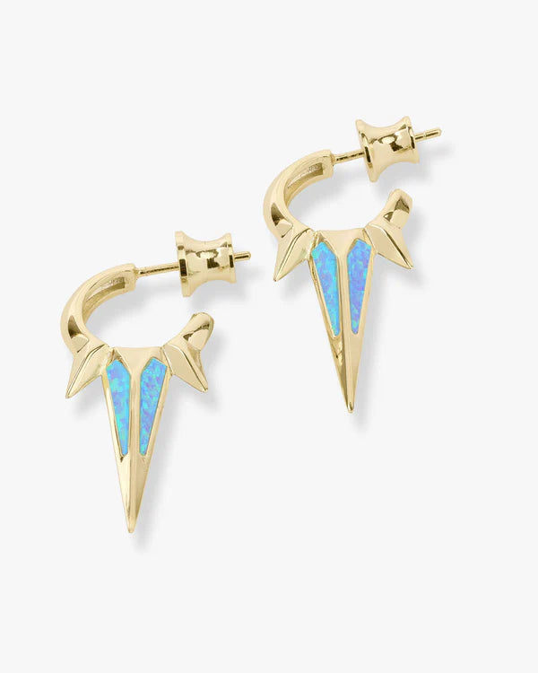 Gabriella Blue Opal Triple Spike Earrings Gold Blue Opal