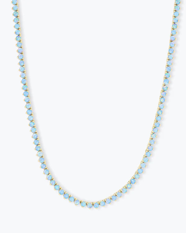 Not Your Basic Blue Opal Tennis Necklace 16" Gold Blue Opal
