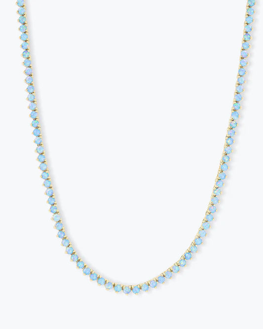 Not Your Basic Blue Opal Tennis Necklace 16" Gold Blue Opal