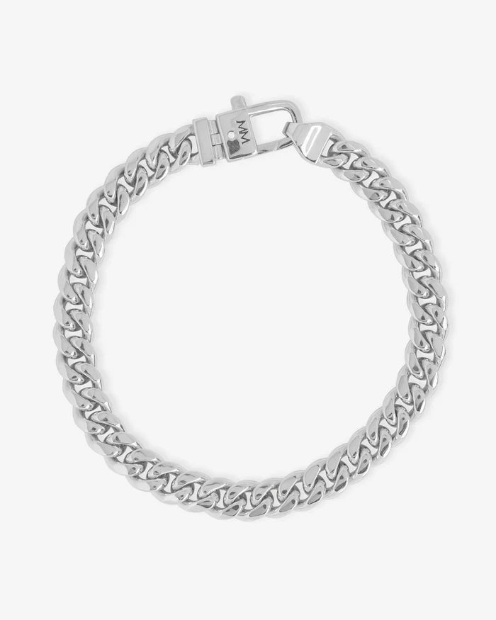 Pavé Julian Cuban Chain Bracelet 6.8mm, Silver|White Diamondettes
