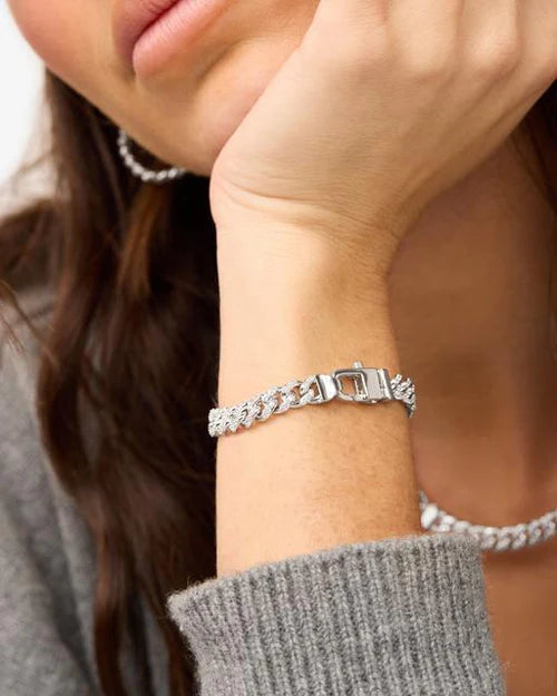 Pavé Julian Cuban Chain Bracelet 6.8mm, Silver|White Diamondettes