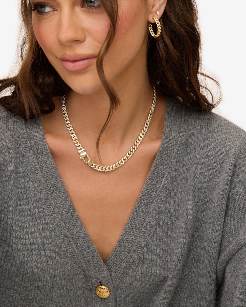 Pavé Julian Cuban Chain Necklace 6.8mm, Gold|White Diamondettes