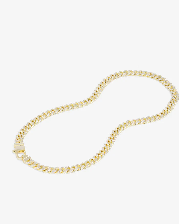 Pavé Julian Cuban Chain Necklace 6.8mm, Gold|White Diamondettes