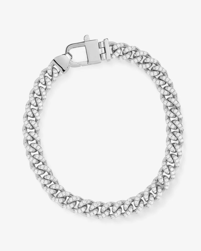 Pavé Julian Cuban Chain Bracelet 6.8mm, Silver|White Diamondettes