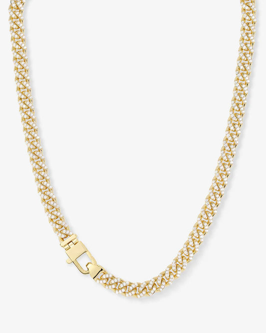 Pavé Julian Cuban Chain Necklace 6.8mm, Gold|White Diamondettes