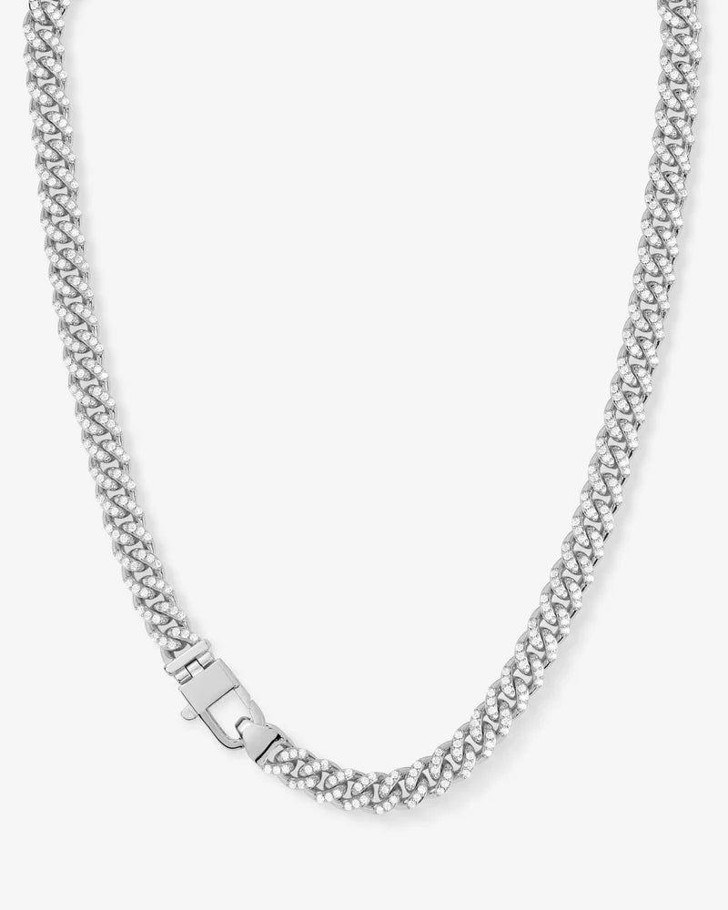 Pavé Julian Cuban Chain Necklace 6.8mm, Gold|White Diamondettes