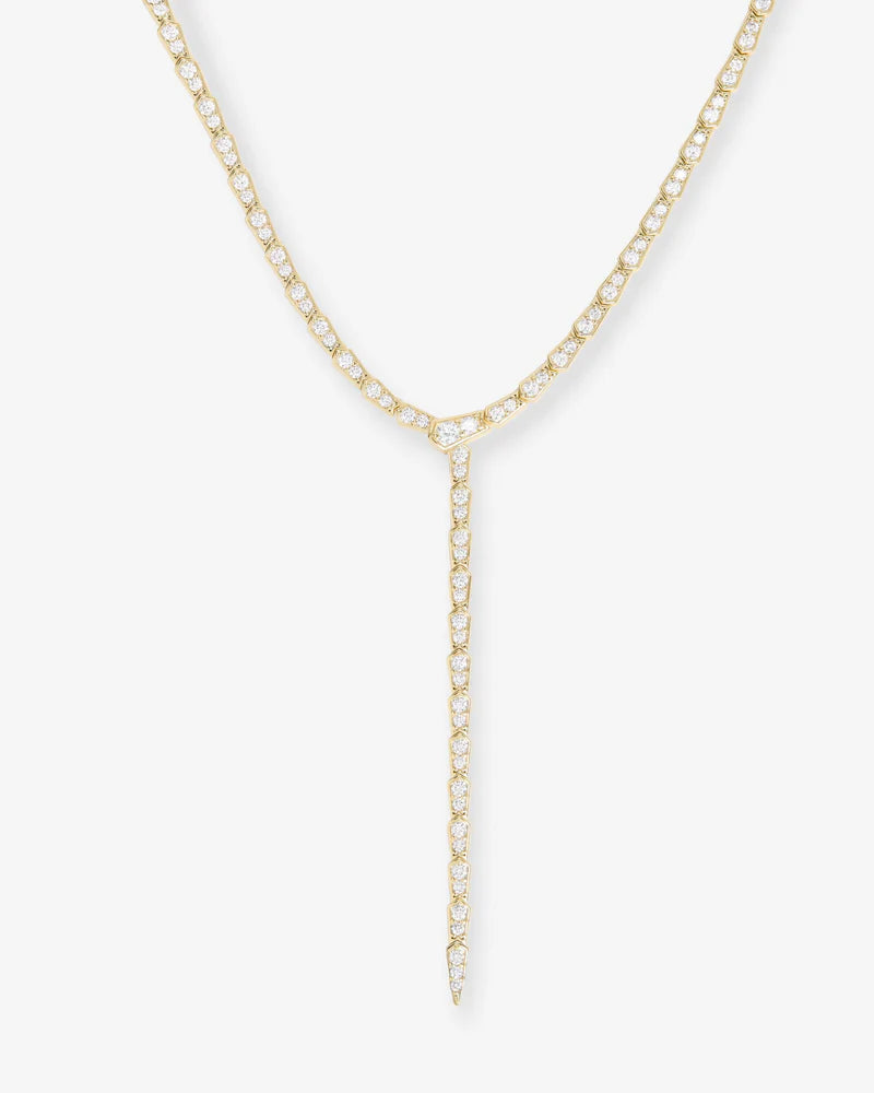 Pavé Serpent Lariat Necklace, Gold|White Diamondettes