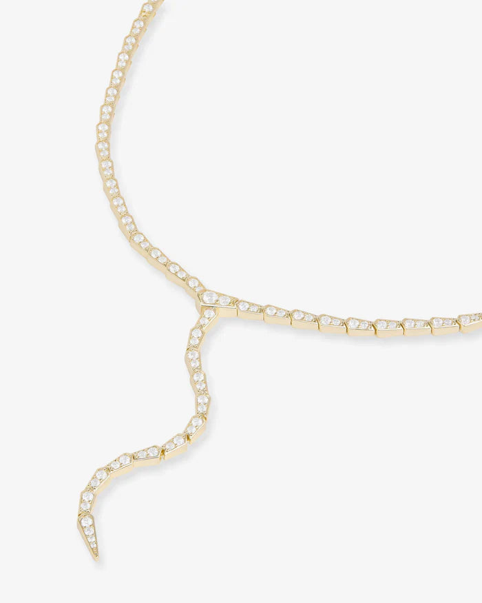 Pavé Serpent Lariat Necklace, Gold|White Diamondettes