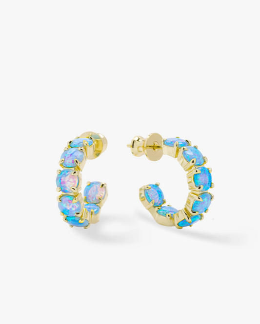 "Oh She Fancy" Hoops .75" Gold Blue Opal