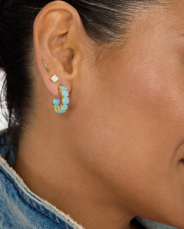 "Oh She Fancy" Hoops .75" Gold Blue Opal