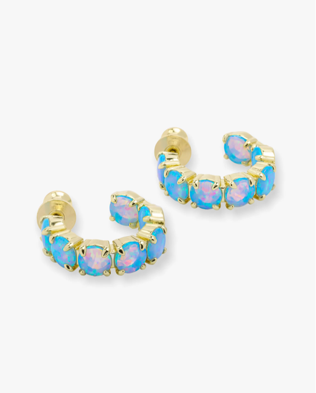 "Oh She Fancy" Hoops .75" Gold Blue Opal
