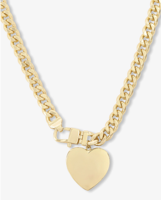 Julian XL Heart Cuban Chain Necklace 16" Gold