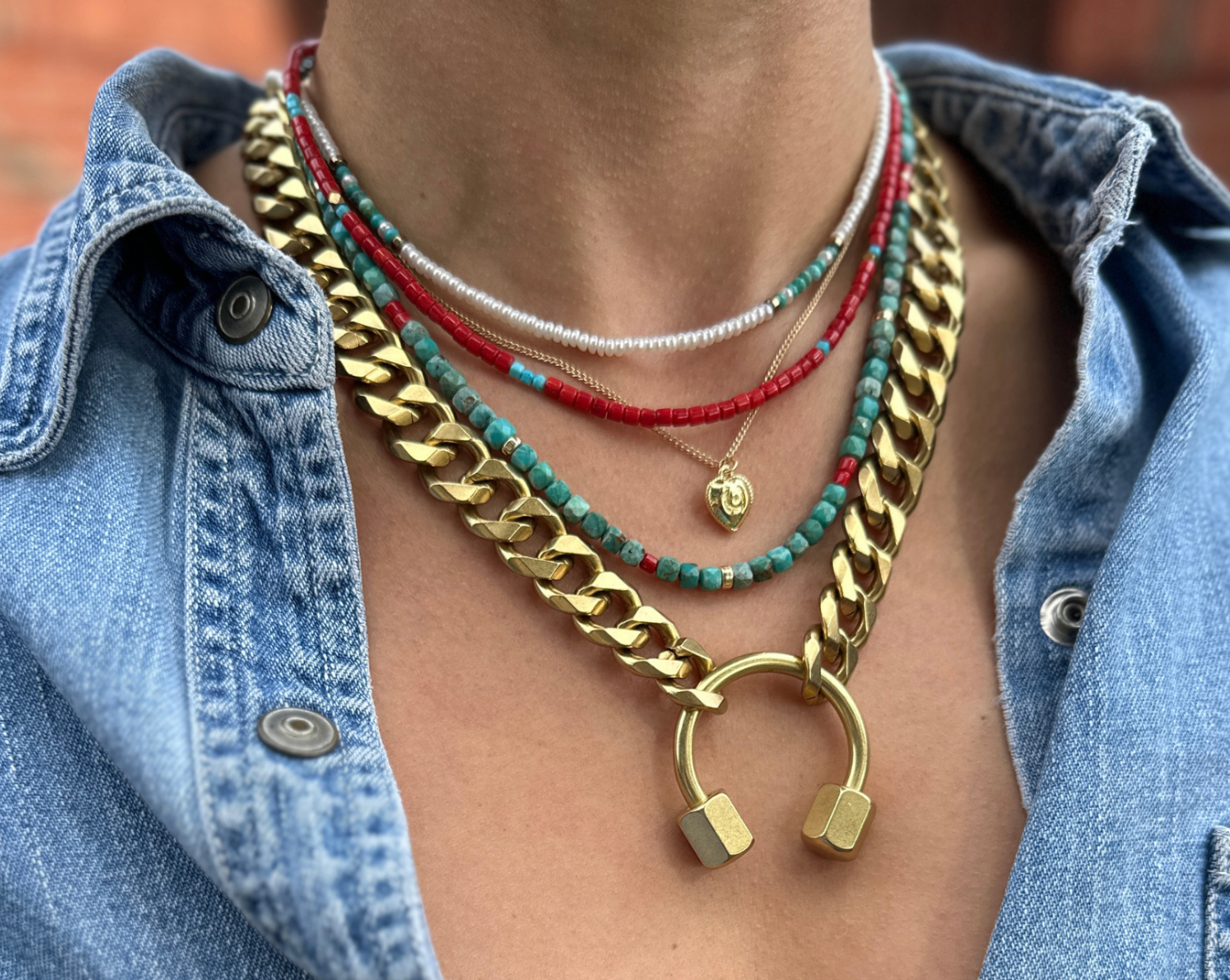 MINI BEADED TURQUOISE & RED CORAL NECKLACE