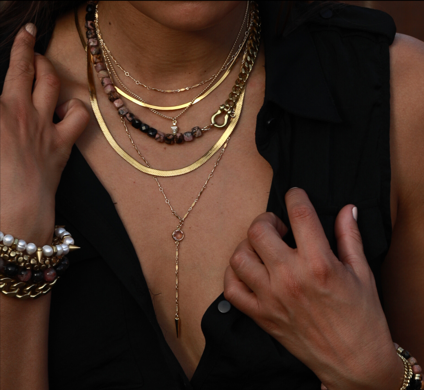 LARIAT & GOLD SPIKE NECKLACE