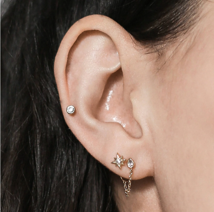 Celestial Crystal Bezel Solitaire Push Pin Flat Back Earring