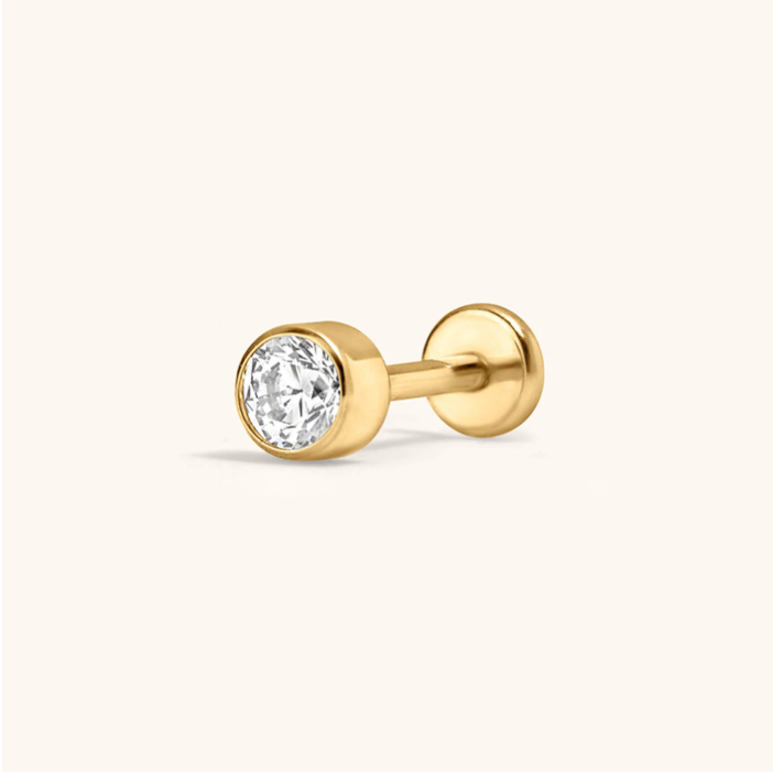 Celestial Crystal Bezel Solitaire Push Pin Flat Back Earring