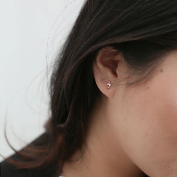 Pavé Lightning Ball Back Earring in 14k Gold