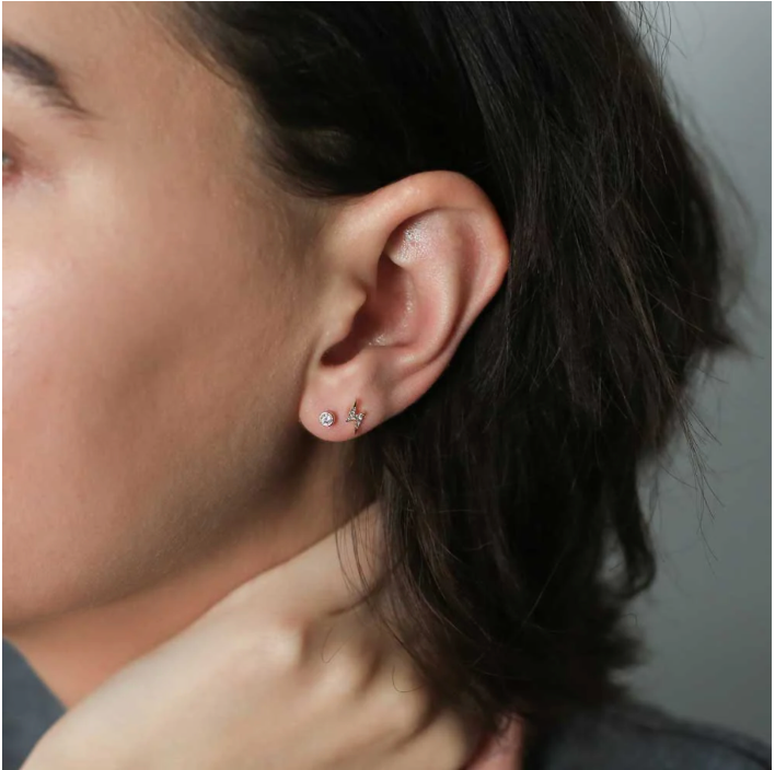 Pavé Lightning Ball Back Earring in 14k Gold