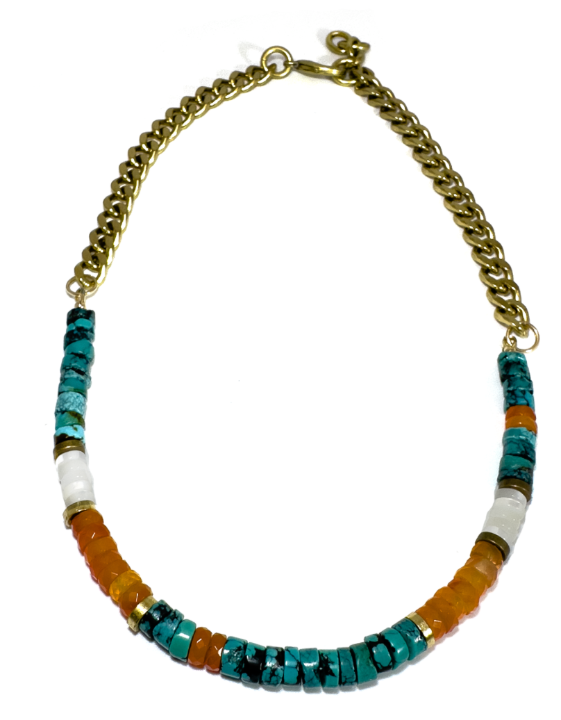 TURQUOISE & CARNELIAN HEISHI NECKLACE