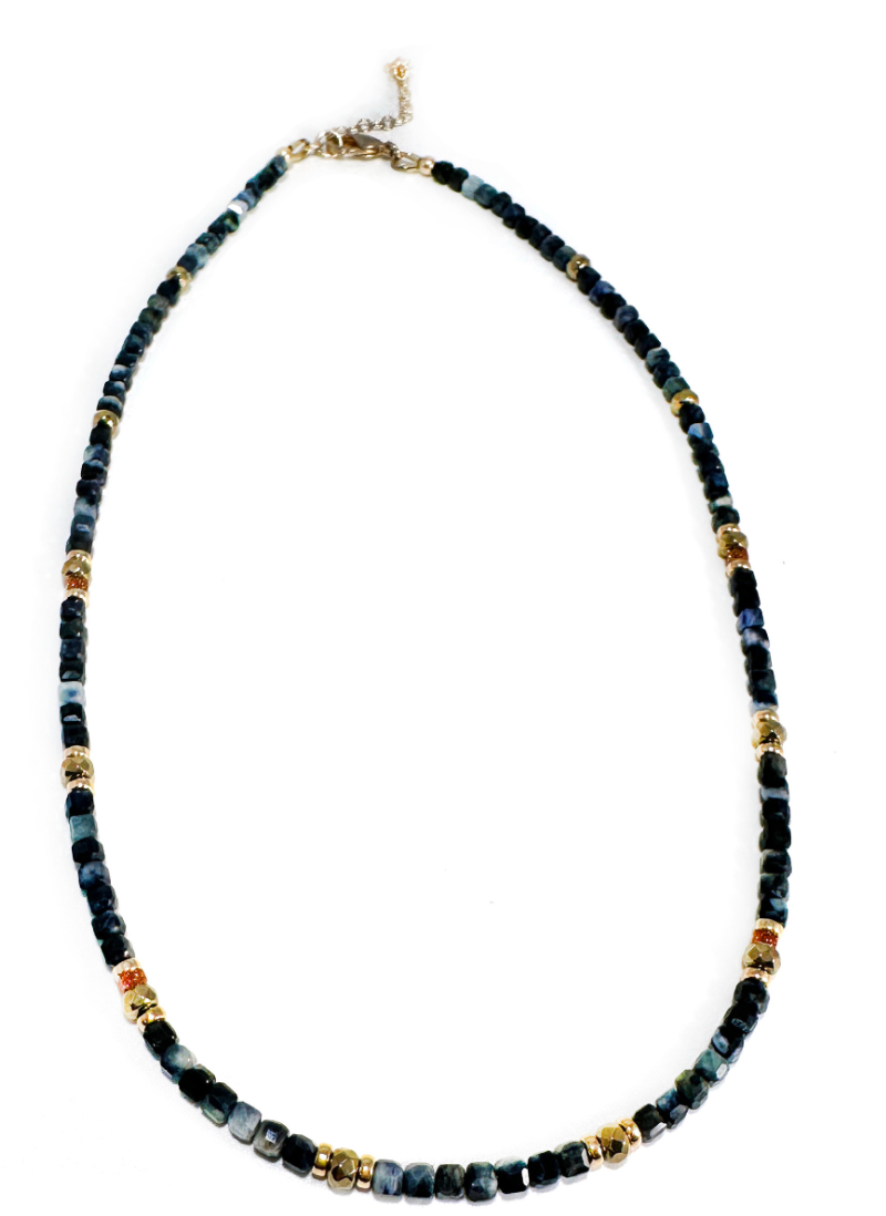 MINI BEADED BLUE SAPPHIRE & PYRITE NECKLACE
