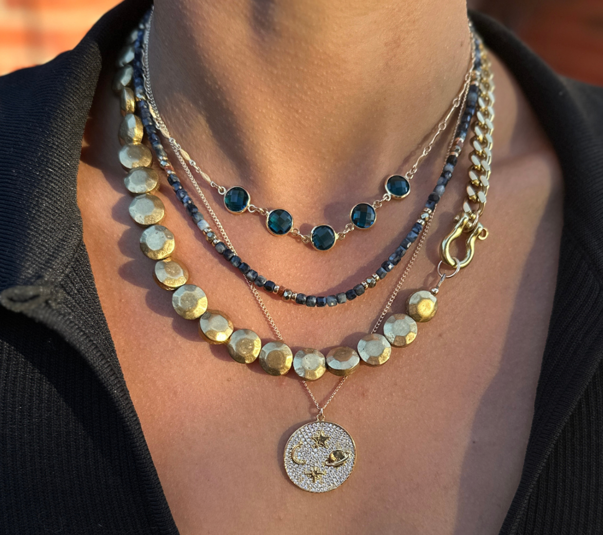 MINI BEADED BLUE SAPPHIRE & PYRITE NECKLACE