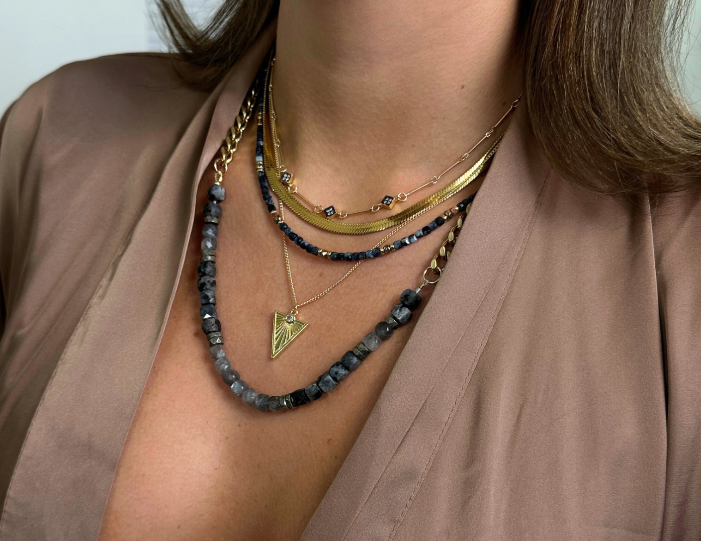 MINI BEADED BLUE SAPPHIRE & PYRITE NECKLACE