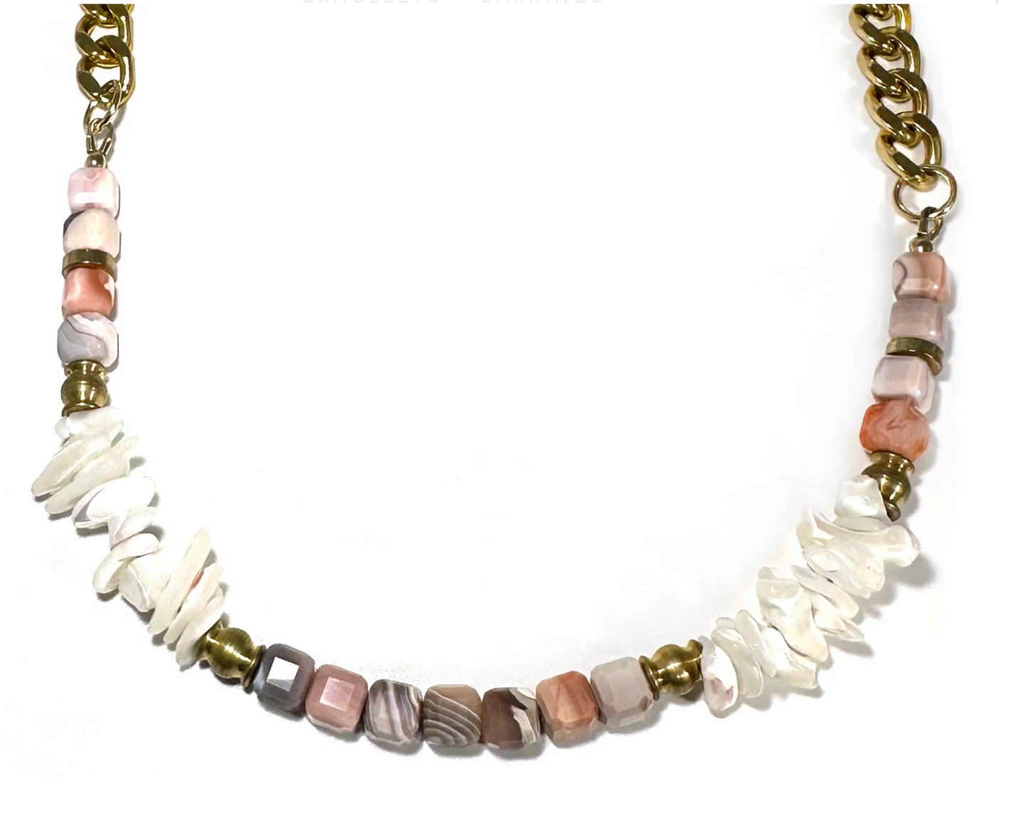 PINK BOTSWANA AGATE & SEASHELLS NECKLACE