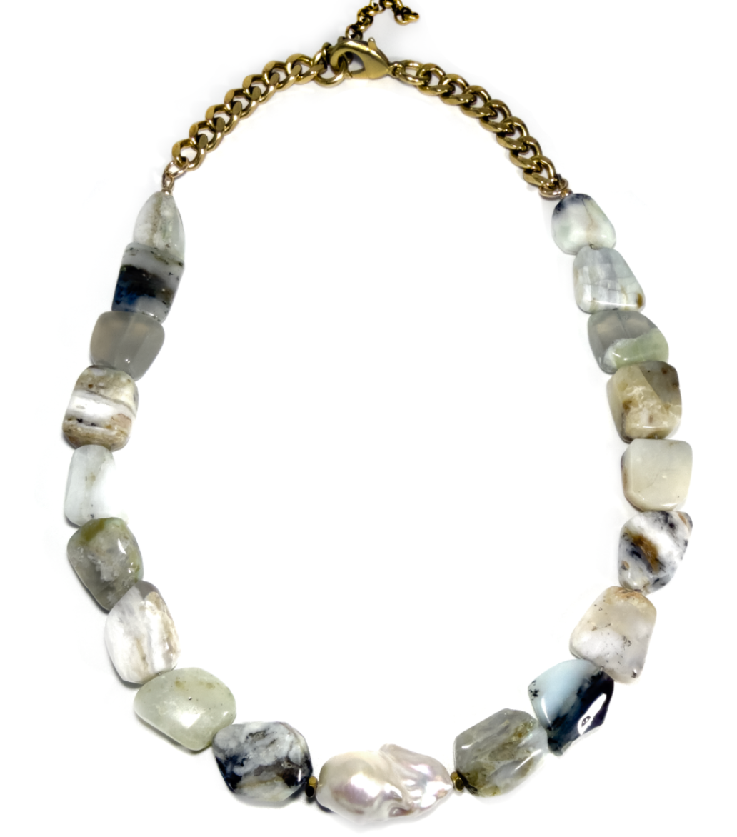 PERUVIAN BLUE OPAL & BAROQUE PEARL NECKLACE (LIMITED EDITION)