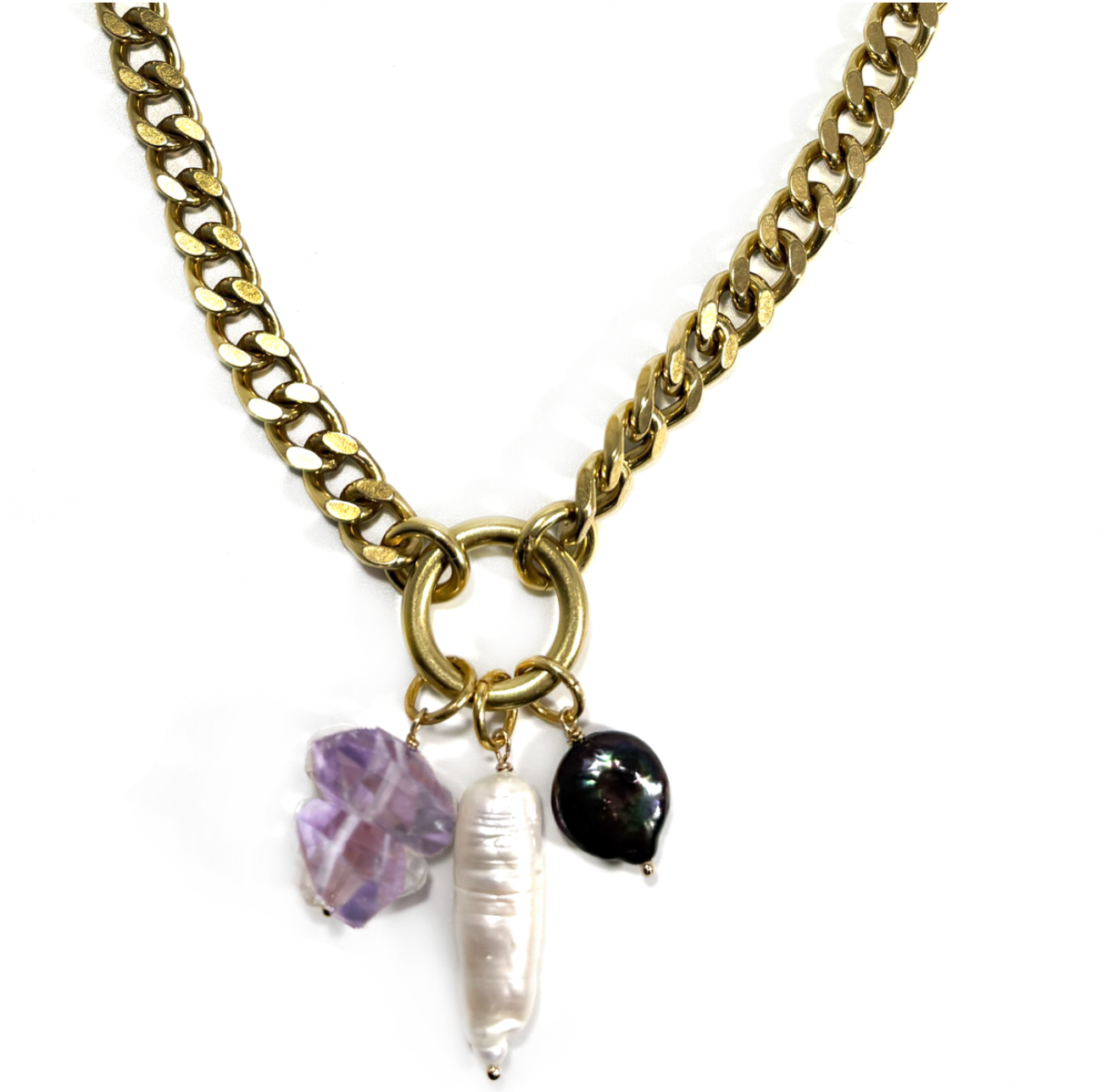 BRAZILIAN PINK AMETHYST & PEARL DROP NECKLACE