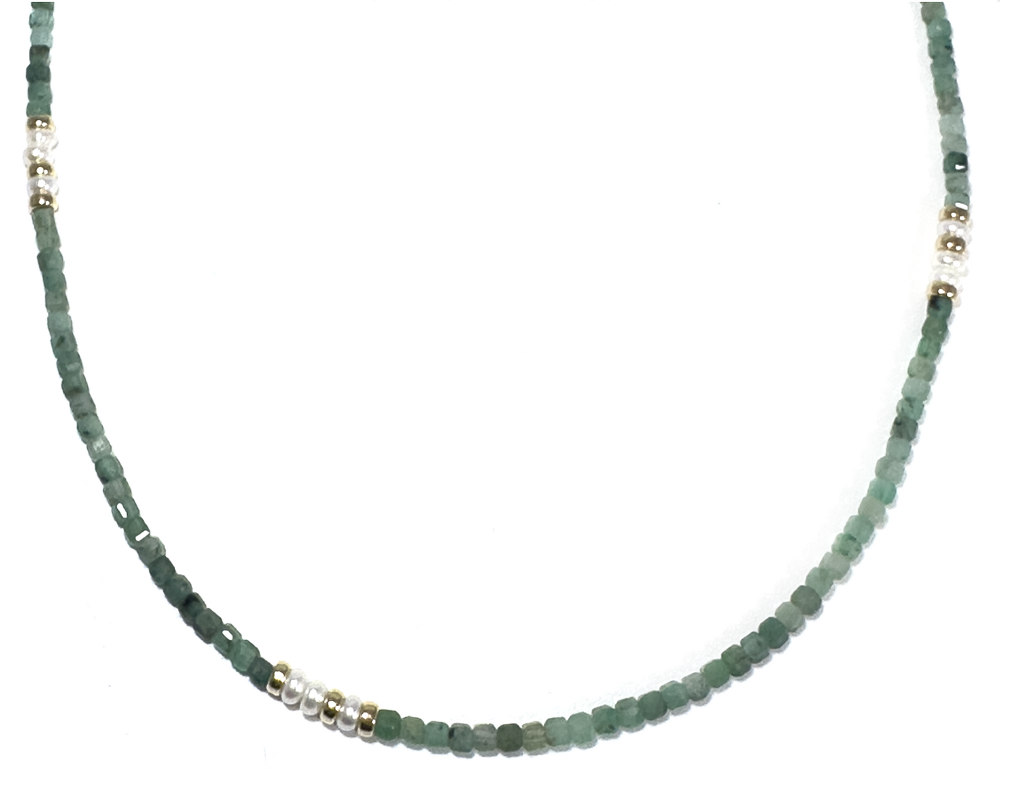 MINI BEADED EMERALD & PEARL NECKLACE