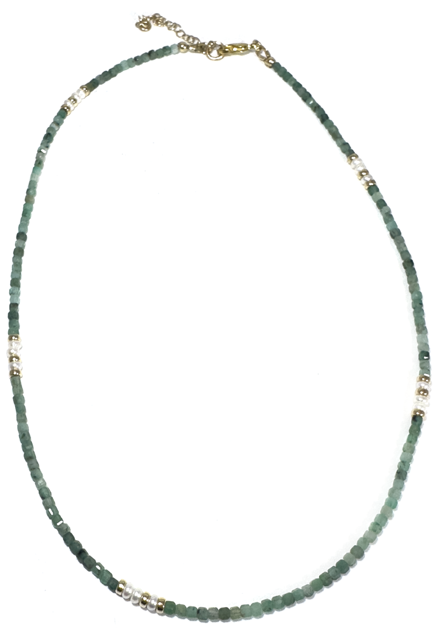 MINI BEADED EMERALD & PEARL NECKLACE