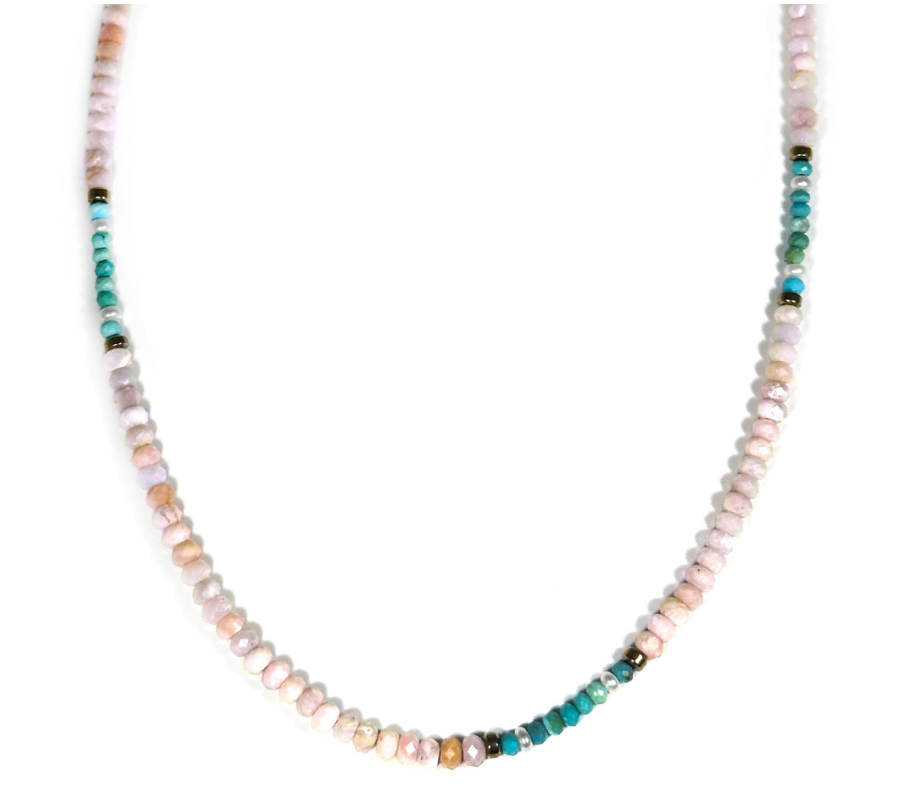 MINI BEADED PINK OPAL & TURQUOISE NECKLACE