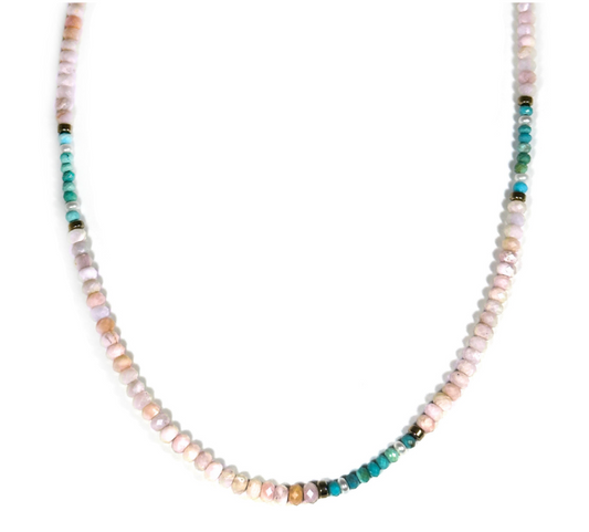 MINI BEADED PINK OPAL & TURQUOISE NECKLACE