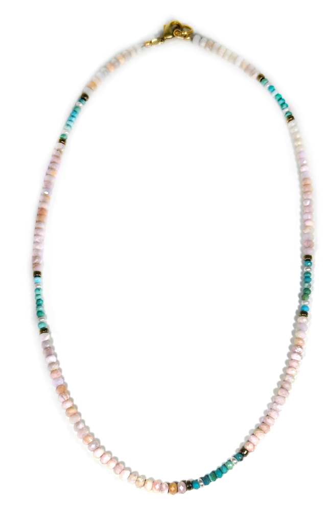 MINI BEADED PINK OPAL & TURQUOISE NECKLACE